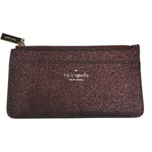 Kate Spade Shimmy Glitter Card Holder Slim Wallet Deep Nova Red